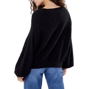 Free People Womens Black Textured Boucle Knit Balloon Sleeve Sweater OB1003447